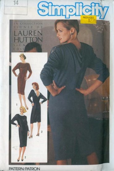 Vintage 80s Simplicity 6701 Lauren Hutton Collection SEXY Low V Back Dress Size 14 UNCUT