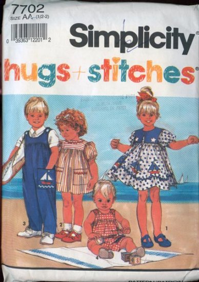 Simplicity 7702 Nautical Sailor Dress or Overalls/Sunsuit Size 1/2 -2 UNCUT