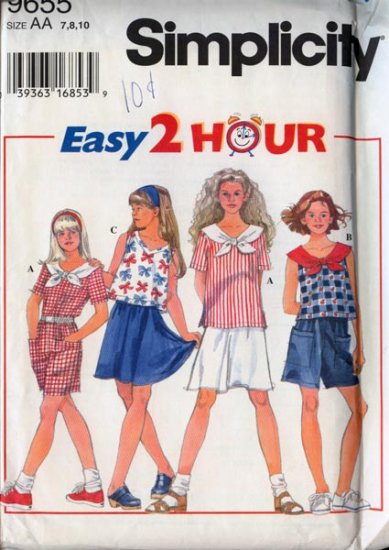 Simplicity 9655 2-Hour Girls Separates Size7-10 UNCUT