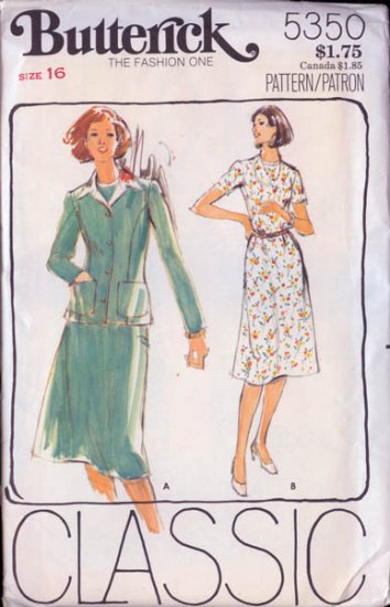 Vintage 80s Butterick 5350 Misses Dress and Jacket Size 16 UNCUT