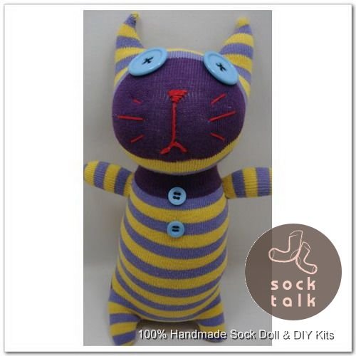 Handmade Sock Monkey Cat Kitty Stuffed Animals Doll