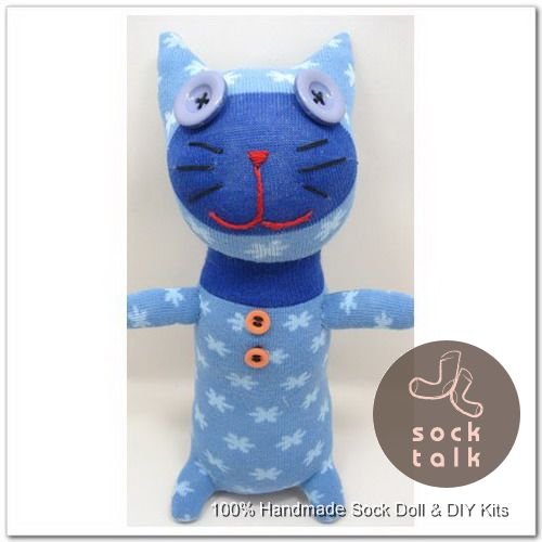 Handmade Sock Monkey Cat Kitty Stuffed Animals Doll