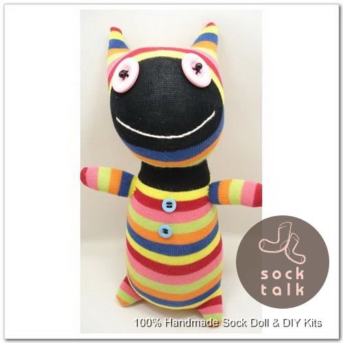 Handmade Sock Monkey Cat Kitty Stuffed Animals Doll
