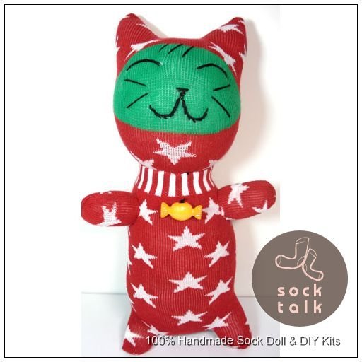 Handmade Sock Monkey Cat Kitty Stuffed Animals Doll