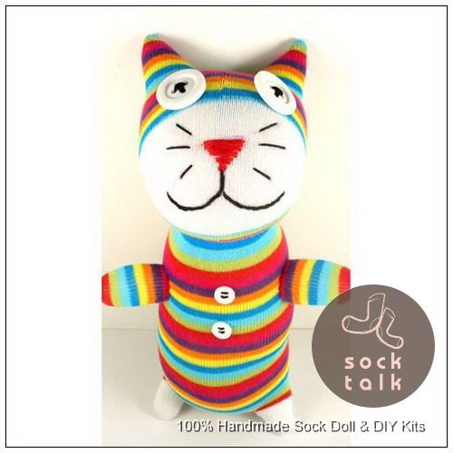 Handmade Sock Monkey Cat Kitty Stuffed Animals Doll