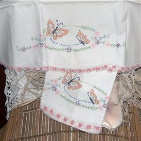 Hand Embroidered pillowcases Butterflies and Daisies...