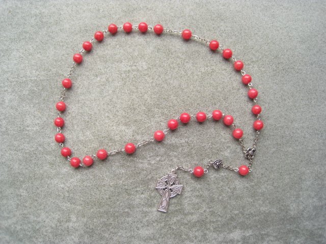 Coral Mountain Jade Anglican Rosary Celtic Cross 8mm Beads