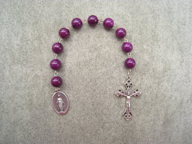 Nancy - Plum Fossil Gemstone Miraculous One Decade Chaplet & Necklace