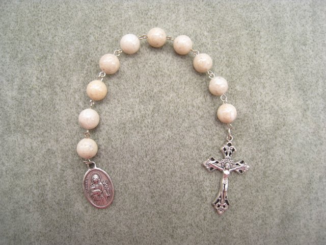 Natural Fossil Gemstone Saint Agnes One Decade Chaplet Rosary Silver Crucifix 10mm Beads