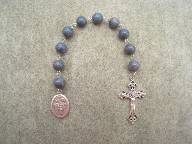 Blue Coral Guardian Angel Holy Family One Decade Chaplet Rosary Silver Crucifix 10mm Beads