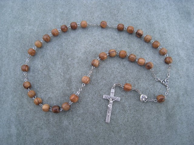 Olive Wood Anglican Rosary Silver Crucifix 8mm Beads
