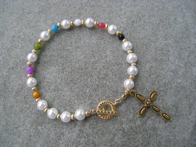 Christian Faith Salvation Bracelet Pearl Glass Beads #4