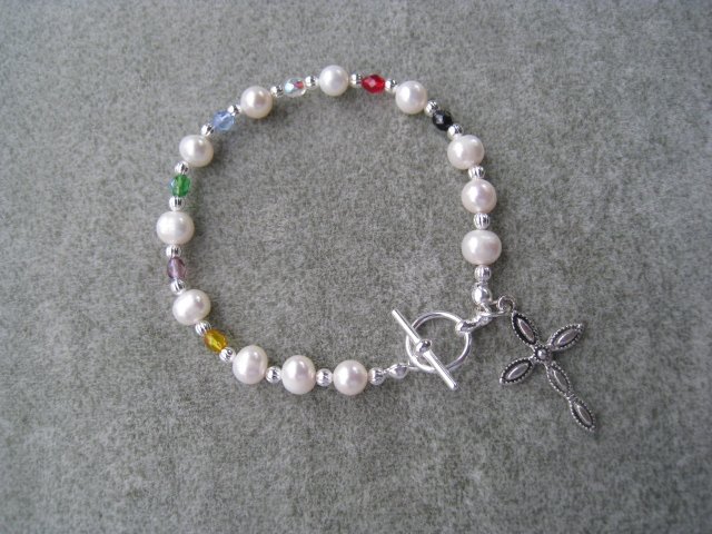 Salvation Bracelet Christian White Freshwater Pearls Glass Crystals #7
