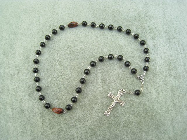 Black Onyx Gemstone Orthodox Chotki Prayer Beads Silver Crucifix 33 Beads