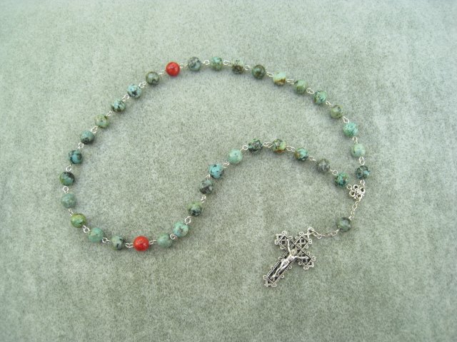 Turquoise Gemstone Orthodox Chotki Prayer Beads Silver Crucifix 33 Beads