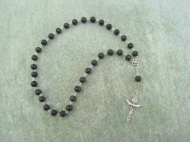 Lava Rock Orthodox Chotki Prayer Beads Silver Crucifix 33 beads