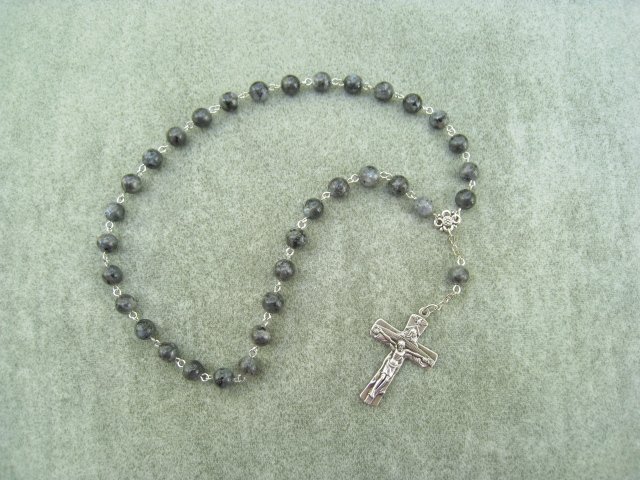 Larvikite Gemstone Orthodox Chotki Prayer Beads Silver Crucifix 33 beads