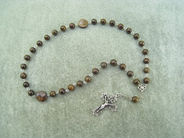 Bronzite Gemstone Orthodox Chotki Prayer Beads Silver Crucifix 33 beads