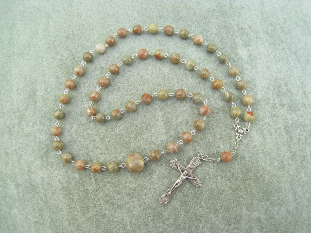 Autumn Jasper Gemstone Orthodox Chotki Prayer Beads Silver Crucifix 50 beads