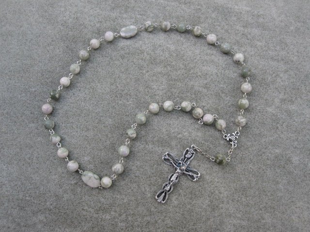 Peace Jade Gemstone Orthodox Chotki Prayer Beads Silver Crucifix 33 Beads