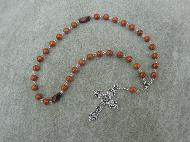 Caramel Brown Fossil Gemstone Orthodox Chotki Prayer Beads Silver Cross 33 Bead