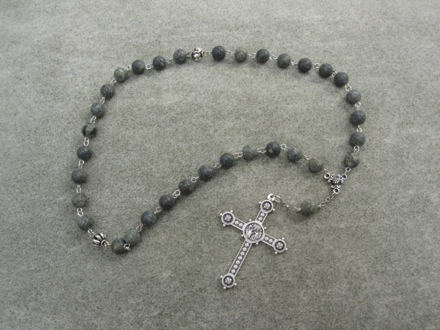 Russian Serpentine Gemstone Orthodox Chotki Prayer Beads Silver Cross 33 Beads