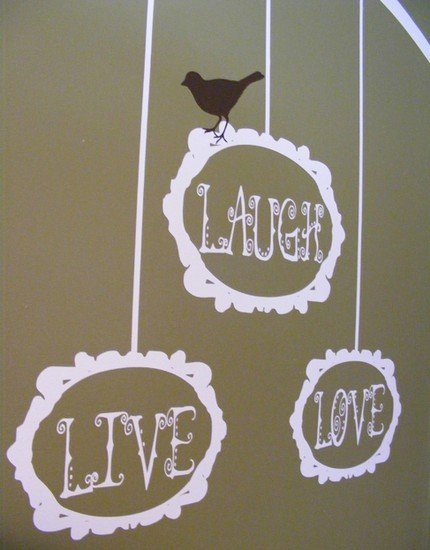 Live Laugh Love - Tree Branch and Bird with Baroque Photo Frames - VINYL Decal Wall Art