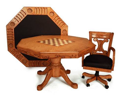 FREE SHIPPING!!!! 3-In-1 Oak Finish Game Table with 4 Leather Chairs