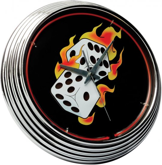 Neon Clock Flaming Dice