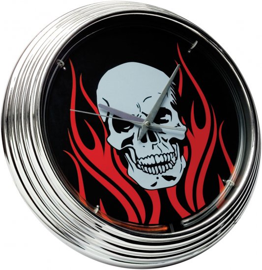 Neon Clock Flaming Skull FREE SHIPPING!!!