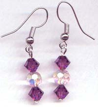 Violet and Light Pink Swarovski Drop Earrings