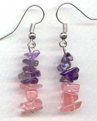 Straight Amethyst & Cherry Quartz chips Dangling Earrings