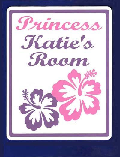 Personalized PRINCESS w/HIBISCUS Kids Bedroom Door SIGN