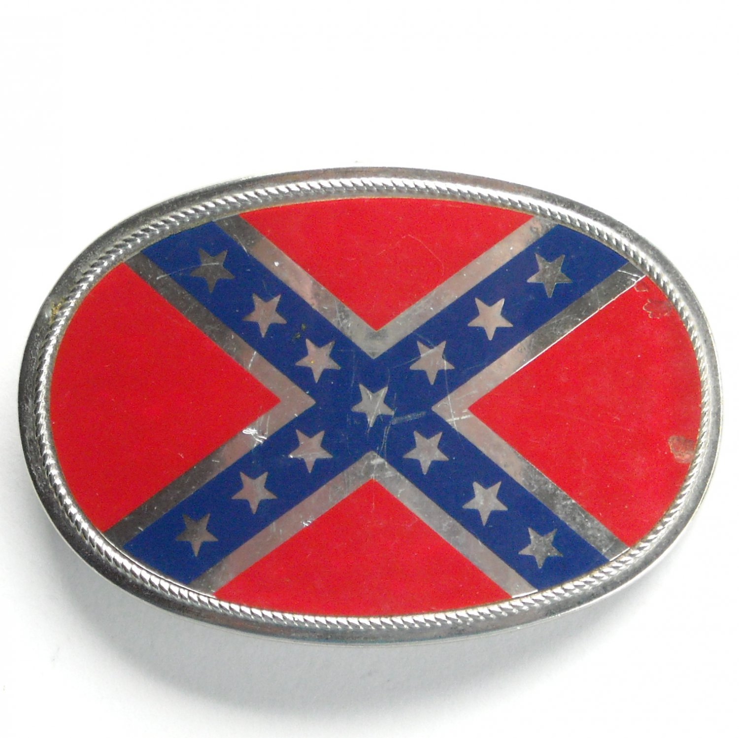 Vintage Confederate Flag Silver Color Belt Buckle