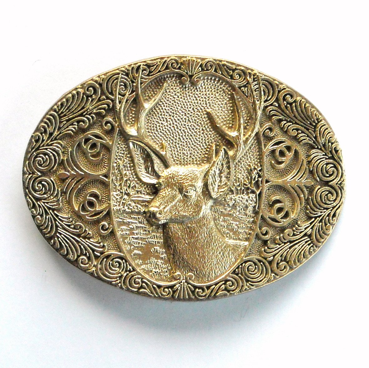 Trophy Elk Award Design Solid Brass Oval Belt Buckle