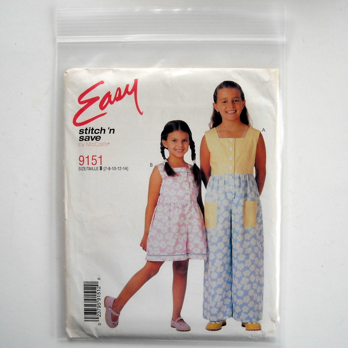 McCalls Sewing Pattern 9151 Size 7 - 14 Easy Girls Jumpsuit Rompers