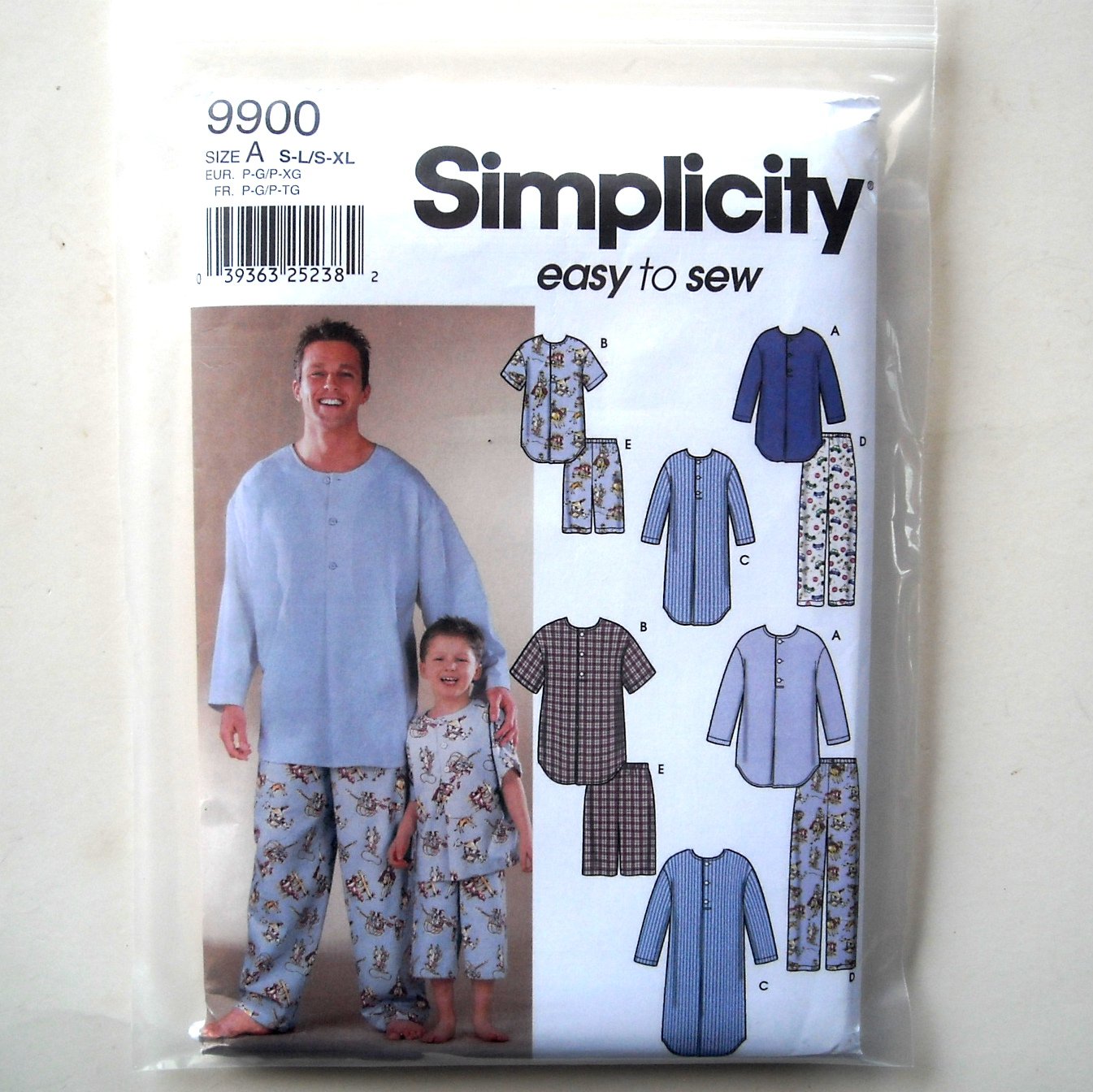 Boys Mens Pajamas Nightshirt S L XL Simplicity Sewing Pattern 9900