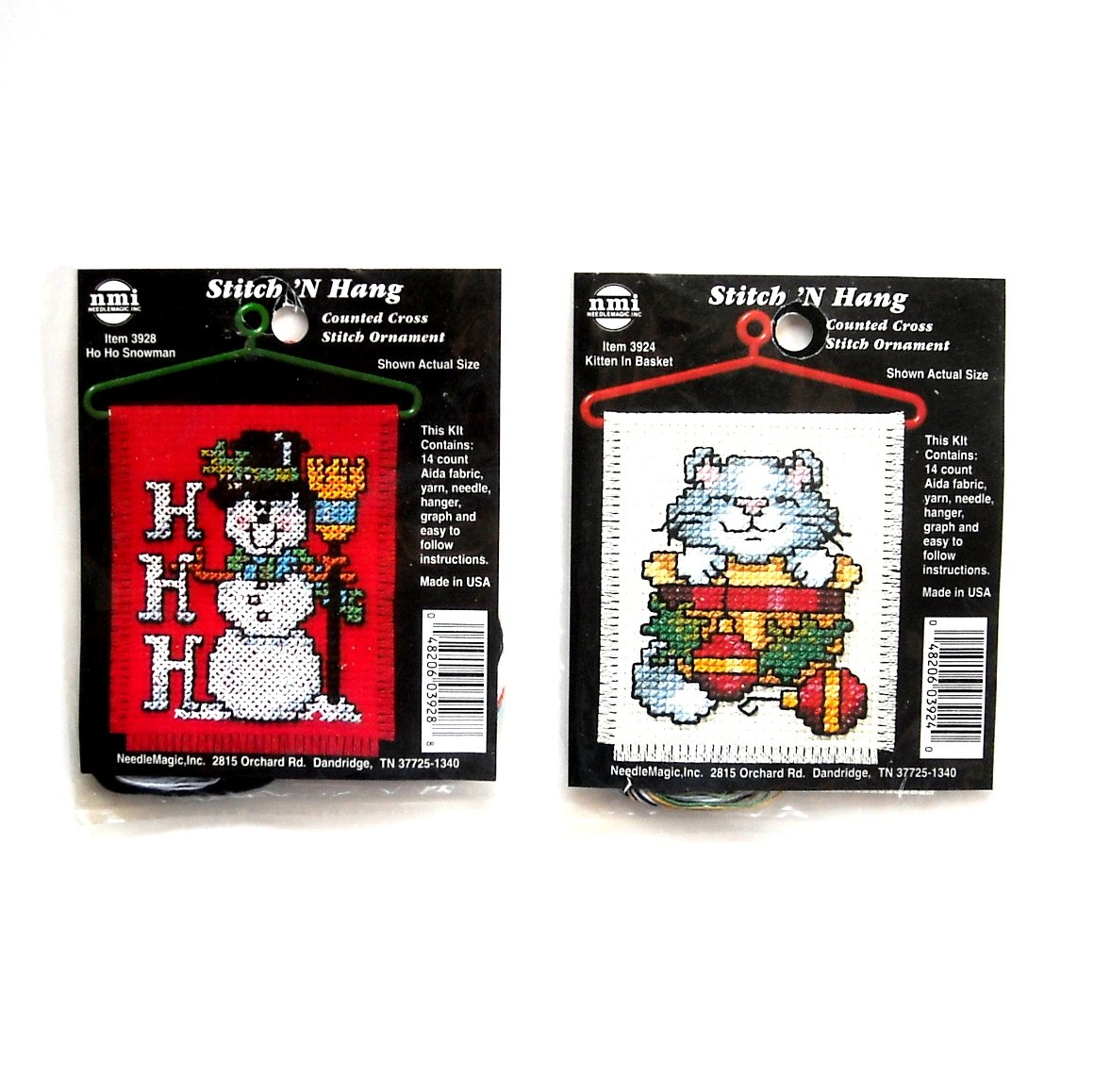 2 Stitch N Hang Counted Cross Stitch Ornament Kits