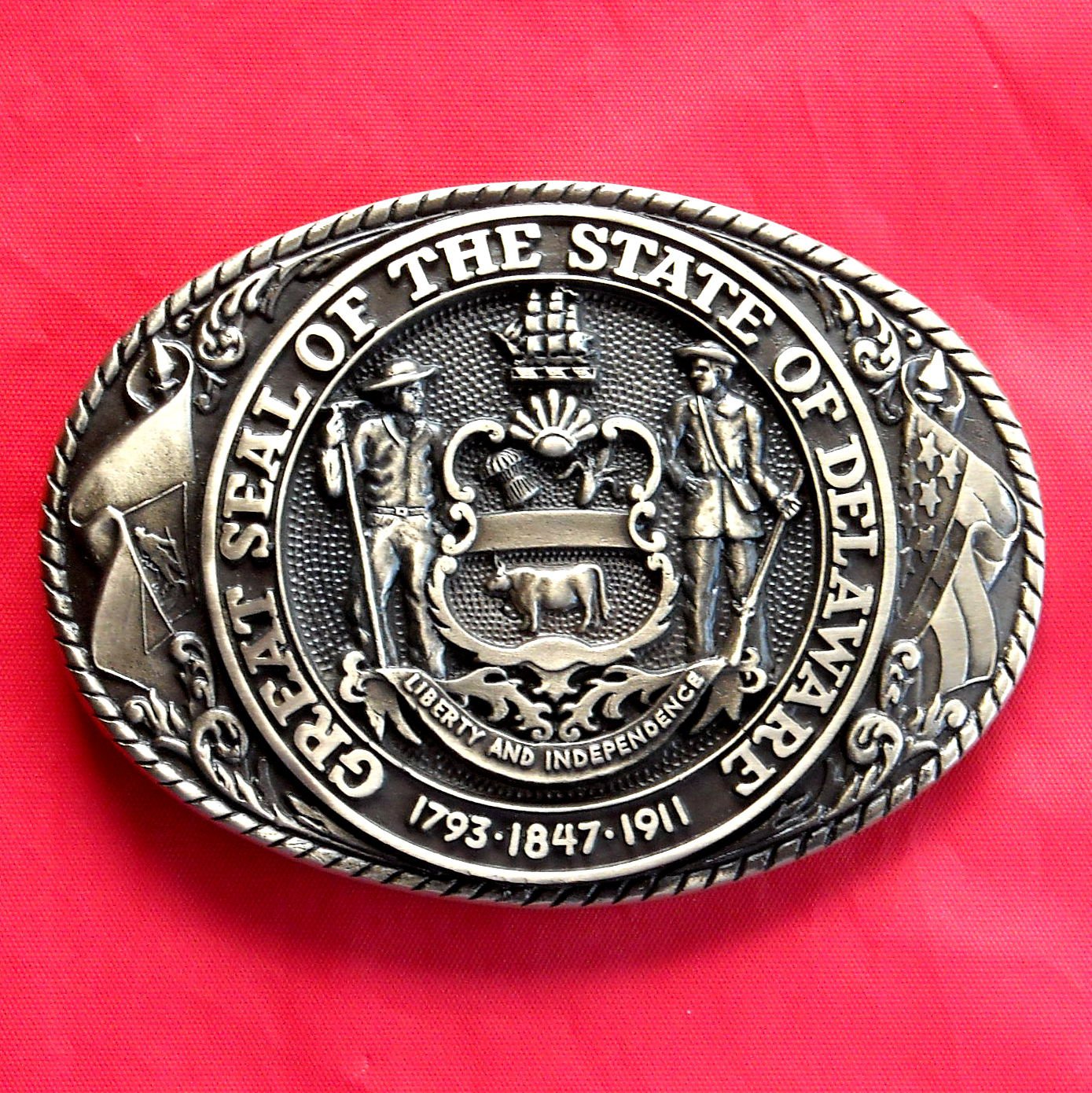 Tony Lama First Edition Great Seal State Of Delaware Brass Belt Buckle