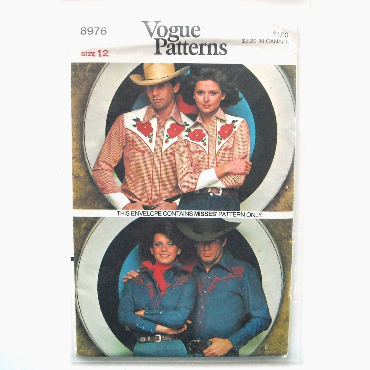 Misses Western Shirt Vintage Vogue Sewing Pattern 8976
