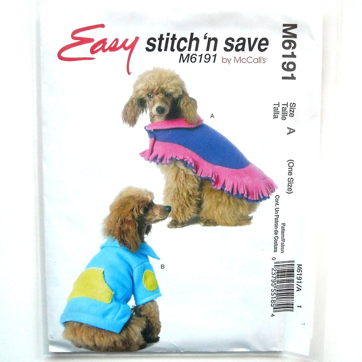 Dog Poncho Top McCalls Stitch Save Sewing Pattern M6191