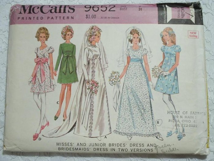 1969 BRIDAL & BRIDESMAID DRESSES PATTERN