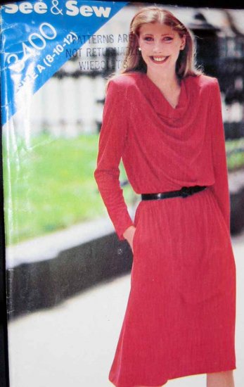 B3400 New Sewing Pattern Misses' Dress Dramatic Cowl Draped Neckline for Soft Knits Size 8 10 12