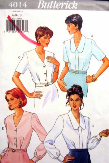 B4014 New Sewing Pattern Misses' Covered Placket Blouse V Neck Shirt Collar Classic Size 6 8 10