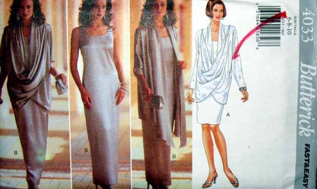 B4033 New Sewing Pattern Dramatic Flowing Draped Jacket Formal Evening Gown Sheath Size 6 8 10