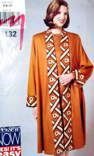 B4132 New Sewing Pattern Misses Dramatic Long Duster Jacket over Sheath Dress Set Size 6 8 10
