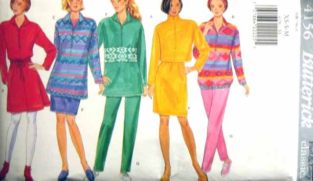 B4156 New Sewing Pattern Misses' Active Fleece or Knit Dress Top Skirt Pant Size XS S M