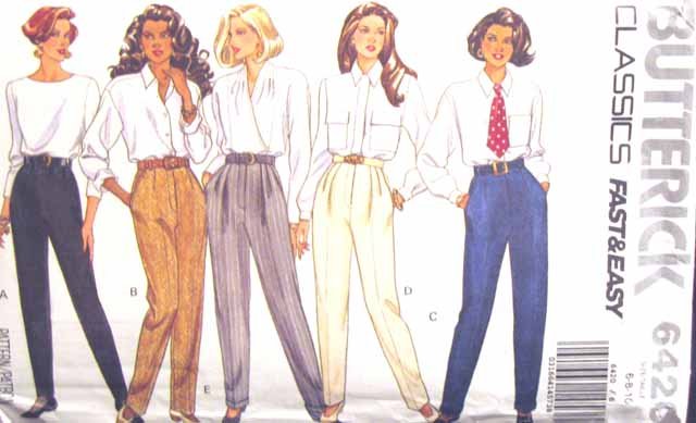 B6420 New Sewing Pattern Misses' Variations on Pants -- Tapered Cuffed or Stirup Size 6 8 10