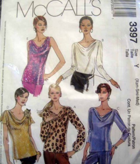 M3397 New Sewing Pattern Misses' Knit Fabric Top Blouse Draped Collar Bias size XS S M