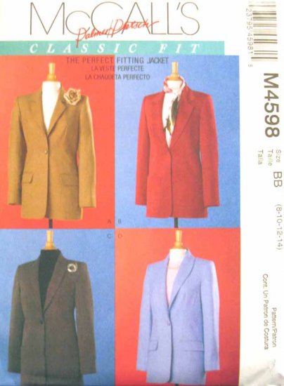 M4598 New Sewing Pattern Misses' Classic Tailored Jacket Fitting Instructions Size 8 10 12 14